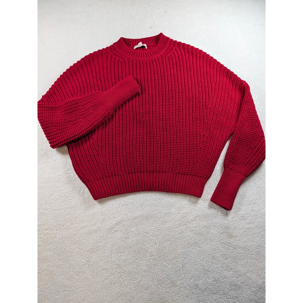 Banana Republic Red Chunky Cotton Shaker Knit Dolman Sleeve Sweater Small 859944